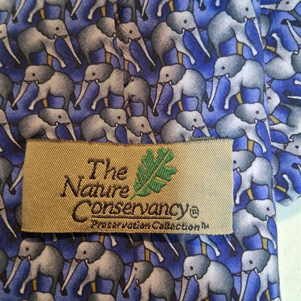 100% Silk Elephant Tie Nature Conservancy 56” X 4" Novelty Animal